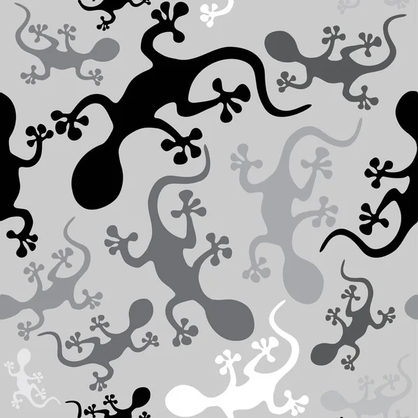Patrón sin costura Gecko gris negro sobre un fondo gris . — Archivo Imágenes Vectoriales
