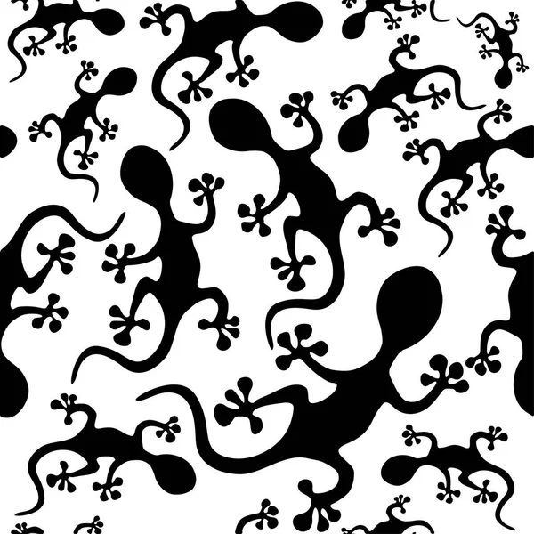 Gecko Patrón sin costura negro sobre un fondo blanco . — Archivo Imágenes Vectoriales
