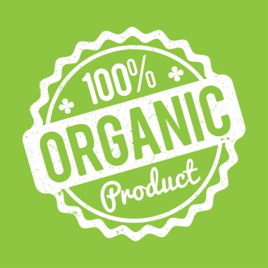 Organik ürün lastik damgası yeşil bir arka plan üzerinde beyaz.