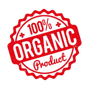 Organik ürün lastik damgası beyaz bir arka plan üzerinde kırmızı.
