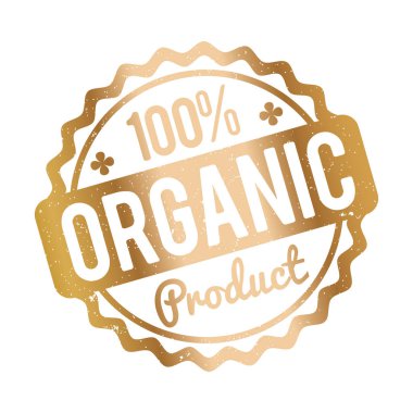 Organik ürün lastik damgası beyaz zemin üzerine altın.