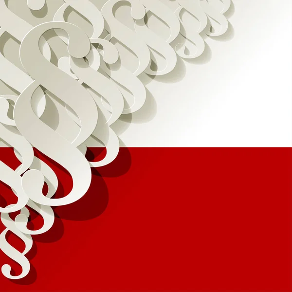 Γωνία χαρτί λευκό σύμβολο παραγράφου σε φόντο λευκό κόκκινο πολωνική σημαία. — Διανυσματικό Αρχείο