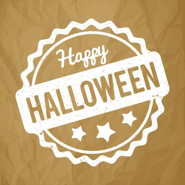 Счастливый Хэллоуин резиновая печать белого цвета на помятом бумажном коричневом фоне . — стоковый вектор
