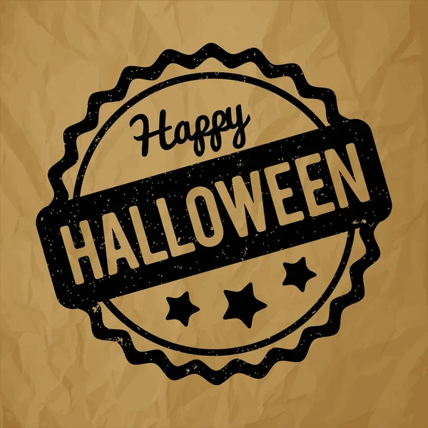 Feliz sello de goma de Halloween negro sobre un fondo marrón de papel arrugado . — Archivo Imágenes Vectoriales