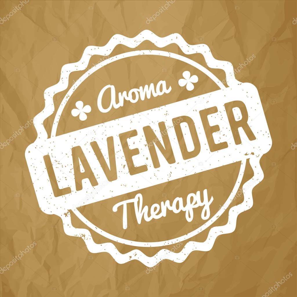 Lavender rubber stamp white on a crumpled paper brown background.