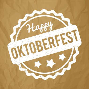 Oktoberfest lastik damgası bir buruşuk kağıt kahverengi arka plan üzerinde beyaz.