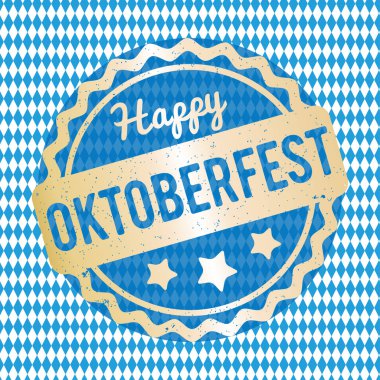 Oktoberfest lastik damgası damalı zemin üzerine altın.