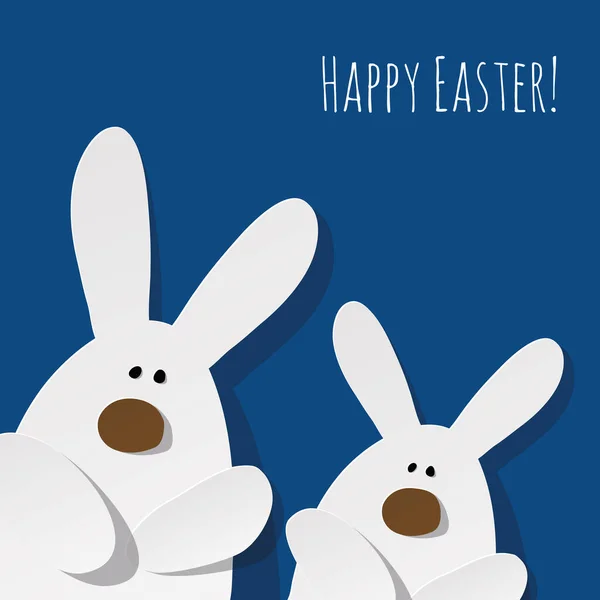 快乐复活节明信片两只兔子的颜色为2020年经典蓝色背景 — 图库矢量图片