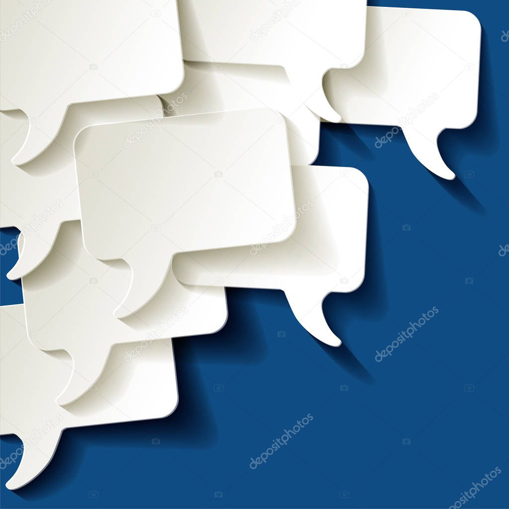 Chat speech bubbles vector white on a color of the year 2020 Classic Blue background in the corner