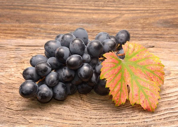 Uvas Maduras Isoladas Fundo Madeira — Fotografia de Stock