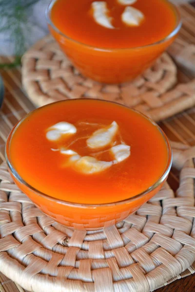 Cremosa Sopa Calabaza Mantequilla Con Crema Pesada Tazón —  Fotos de Stock