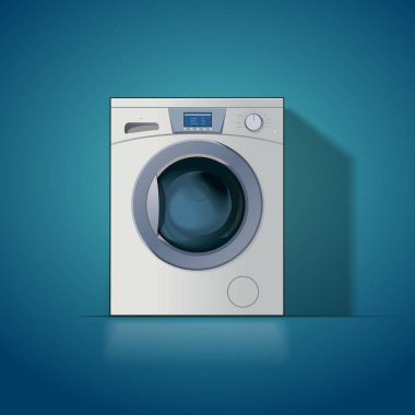 Mavi bir arka plan üzerinde çamaşır makinesi