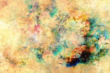 soyut çok renkli çiçek sebebi kolaj uzayda. Eski etkisi.