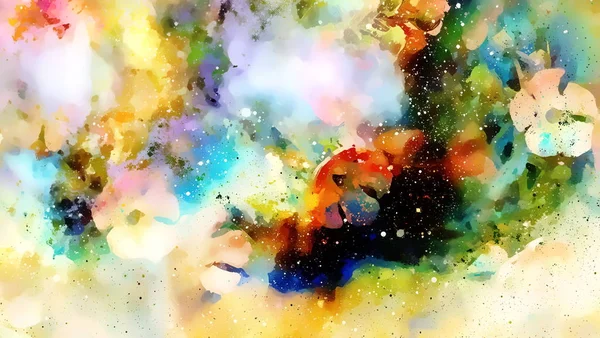 Collage motivo flor multicolor abstracto en el espacio . —  Fotos de Stock
