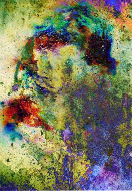 Suluboya, soyut resim ve bilgisayar kolajı. Benekli renk arkaplanı.