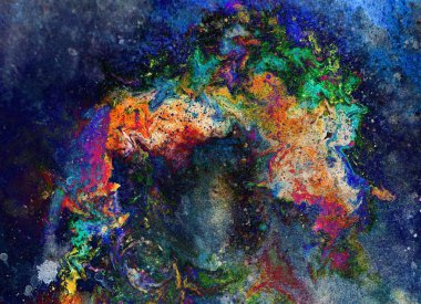 Suluboya, soyut resim ve bilgisayar kolajı. Benekli renk arkaplanı.