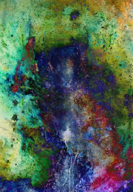 Suluboya, soyut resim ve bilgisayar kolajı. Benekli renk arkaplanı.
