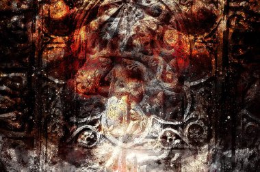 arka plan üzerinde filigrane desenli antik süs yapı.