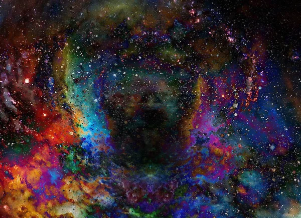 Nebel, Kosmischer Raum und Sterne, blauer kosmischer abstrakter Hintergrund. — Stockfoto
