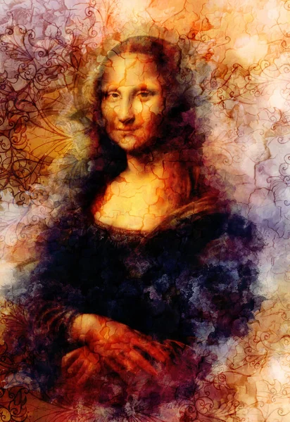 Reproduktion av målningen Mona Lisa av Leonardo da Vinci och grafisk effekt. — Stockfoto