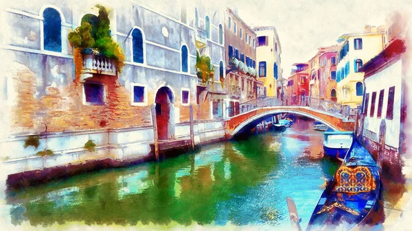 Романтический пейзаж Венеции, Италия. Рисунок. — стоковое фото