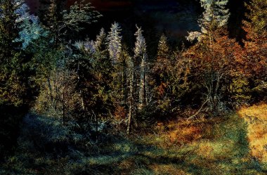 Landscape with mountains and trees, computer effect.