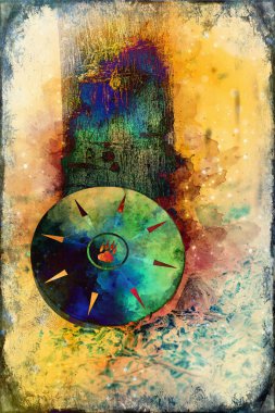 Şamanik davul ve yumuşacık suluboya arkaplan.