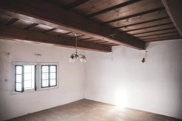 Slovak old interior cottage, clean room., old wooden cottage. — Stock Photo, Image