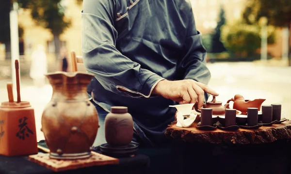 Set da tè per la cerimonia del tè. Rituale del tè. — Foto Stock