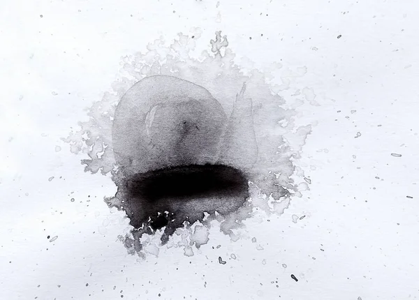 Salpicaduras negras abstractas sobre papel de acuarela blanco. imagen monocromática. — Foto de Stock