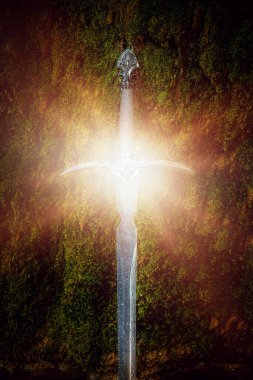 Yosun arkaplanındaki Magyc kılıcı