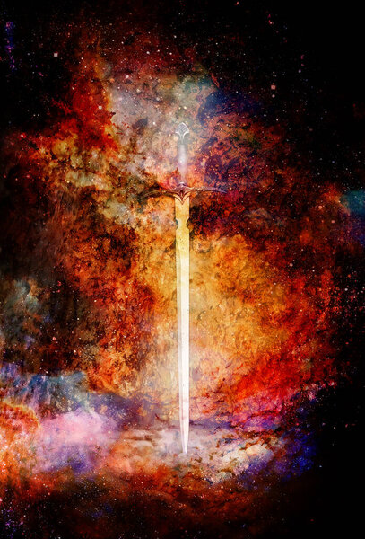 Magyc sword in beautiful cosmic space
