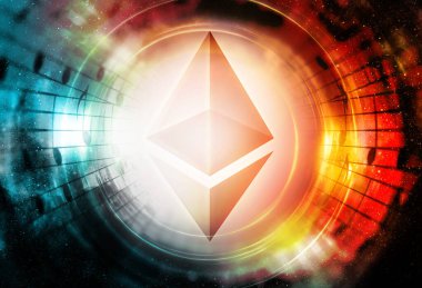 Ethereum cryptocurrency kavramı, kozmik uzay grafik kolaj