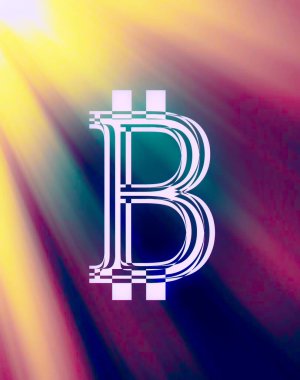 Bitcoin cryptocurrency kavramı, grafik kolaj, ışık efekti