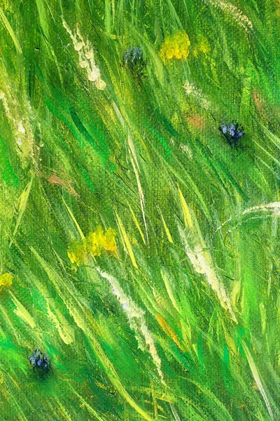 Wild Meadow Grass Structure Bright Green Tones Painting Detail — Stockfoto