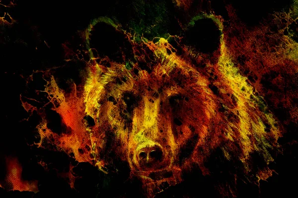 Cabeça Urso Marrom Poderoso Pintura Óleo Sobre Tela Colagem Gráfica — Fotografia de Stock