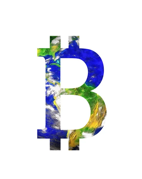 Bitcoin Cryptocurrency Koncept Och Jord Grafiskt Collage — Stockfoto