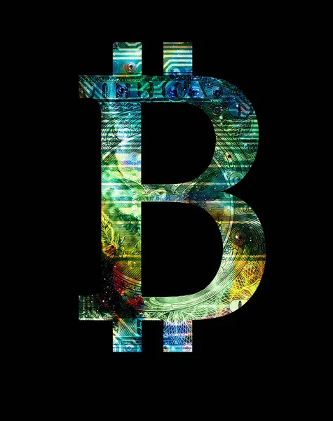Concept Crypto Monnaie Bitcoin Collage Graphique Effet Dollar — Photo