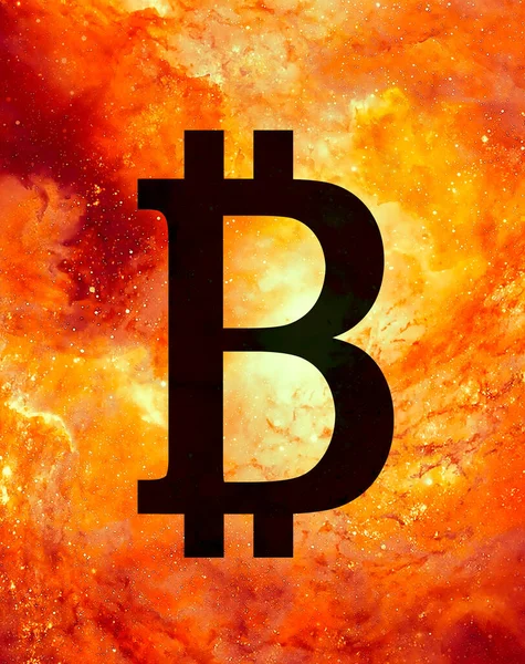 Konzept Der Kryptowährung Bitcoin Grafische Collage Kosmischen Raum — Stockfoto