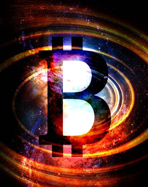 Bitcoin Kripto Para Birimi Kavramı Kozmik Uzayda Grafik Kolajı — Stok fotoğraf