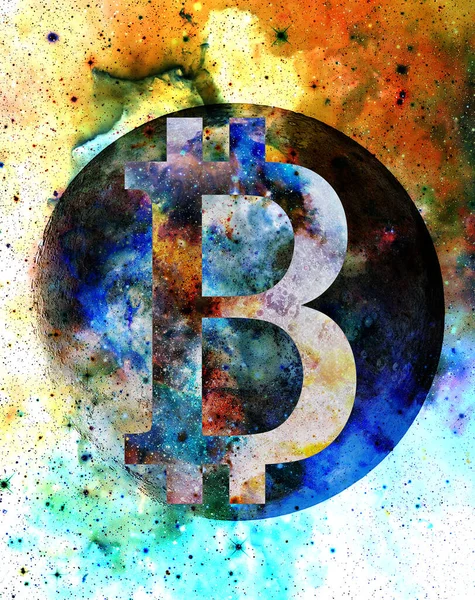Bitcoin Cryptocurrency Concept Graphic Collage Cosmic Space — Stock Photo, Image