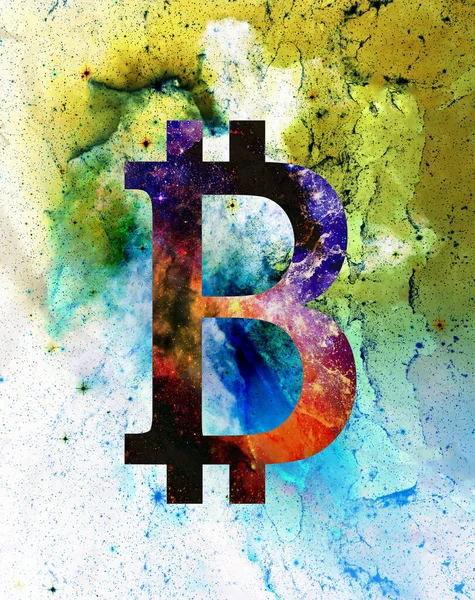 Symbol Der Kryptowährung Bitcoin Kosmische Weltraumversion Kopierraum — Stockfoto