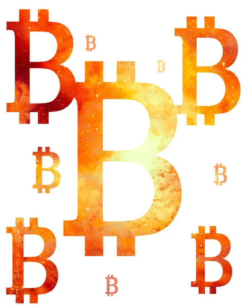 Symbol Der Kryptowährung Bitcoin Kosmische Weltraumversion Kopierraum — Stockfoto