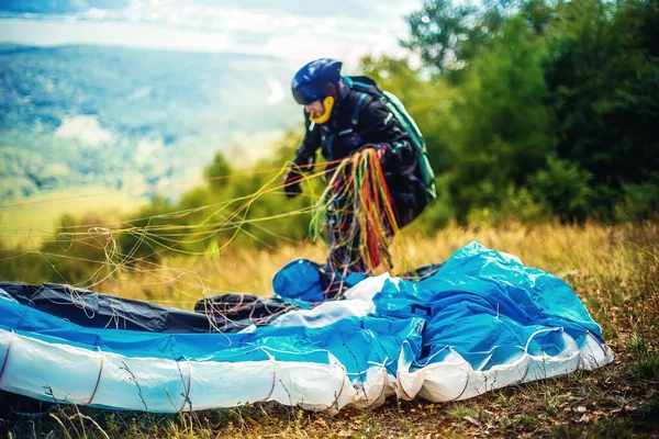 Paragliden Bergen Paraglider Grond — Stockfoto