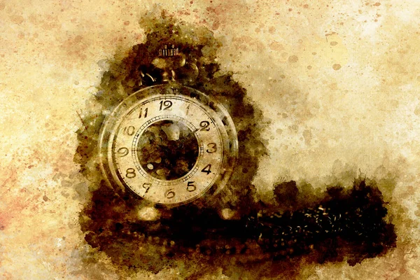Eskimiş Cep Saati Koyu Arkaplanda Birkaç Mum Yakıyor — Stok fotoğraf