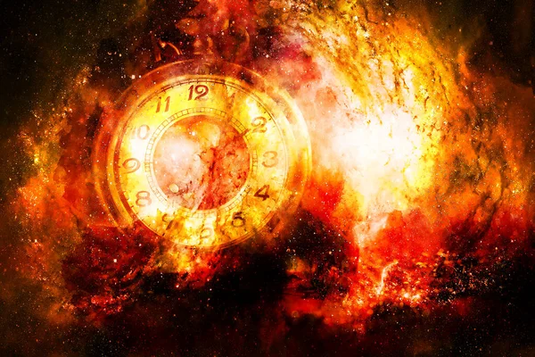 Kozmik Uzayda Klasik Cep Saati Grafik Kolajı — Stok fotoğraf