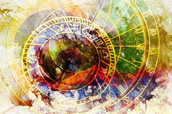 Astrolojik Sembol Zodiac Klasik Cep Saati Soyut Renk Arkaplanı Bilgisayar — Stok fotoğraf