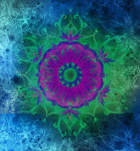 Ornamental Mandala Softly Blurred Watercolor Background — Stock Photo, Image