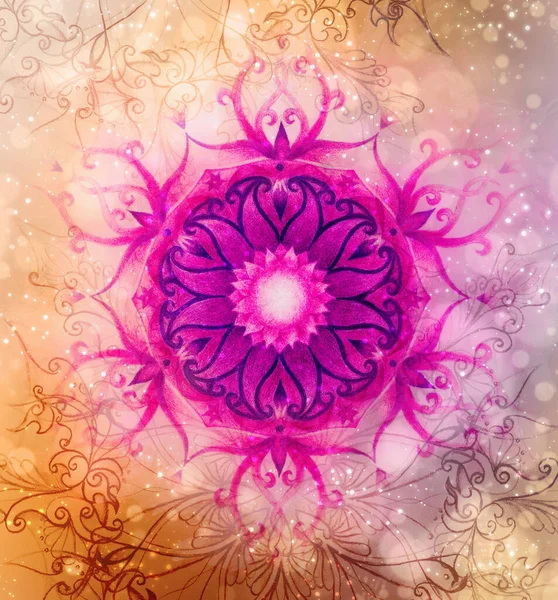 Ozdobna Mandala Delikatnie Rozmazane Tło Akwareli Sahasrra — Zdjęcie stockowe
