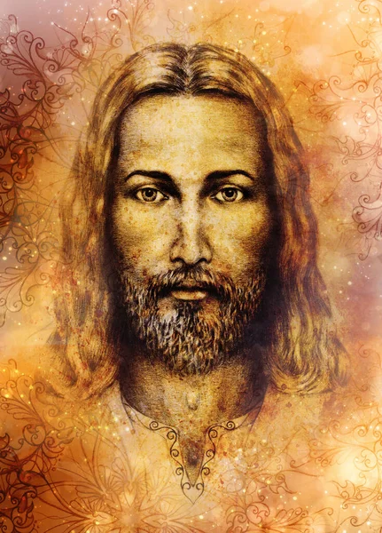 Lápis Desenho Jesus Papel Vintage Fundo Aquarela Suavemente Borrada — Fotografia de Stock